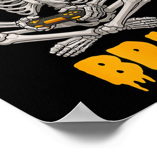 Halloween Skeleton Gamer Video Gaming Funny Skelet Poster (Ecke)