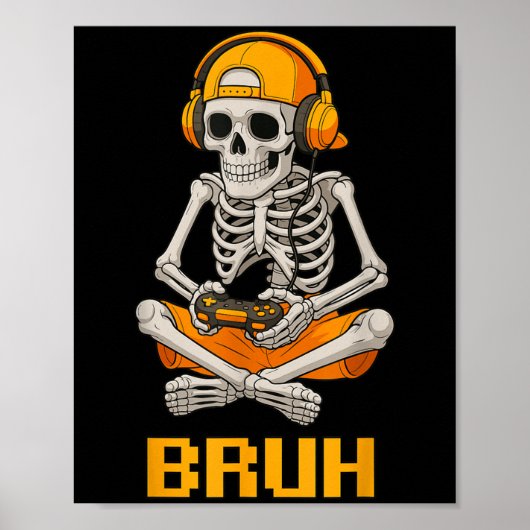 Halloween Skeleton Gamer Video Gaming Funny Skelet Poster (Vorne)