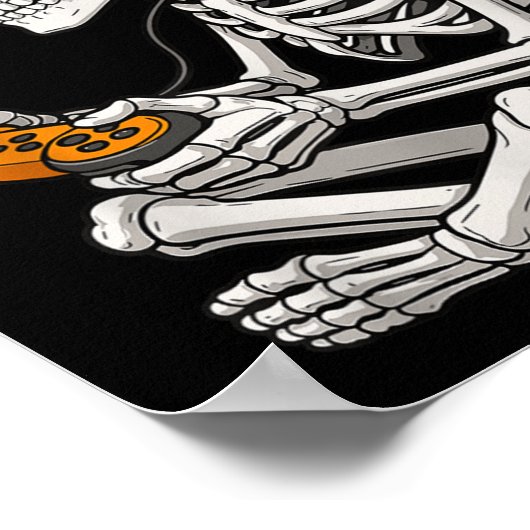 Halloween Skeleton Gamer Video Gaming Funny Skelet Poster (Ecke)