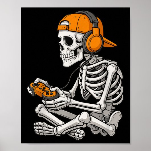 Halloween Skeleton Gamer Video Gaming Funny Skelet Poster (Vorne)