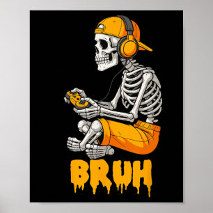 Halloween Skeleton Gamer Video Gaming Funny Skelet Poster