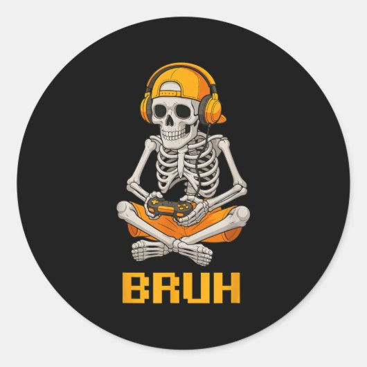 Halloween Skeleton Gamer Video Gaming Funny Skelet Runder Aufkleber (Vorderseite)