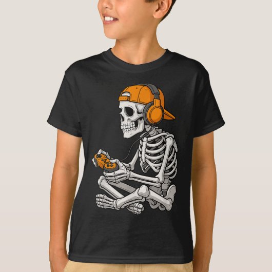 Halloween Skeleton Gamer Video Gaming Funny Skelet T-Shirt (Vorderseite)