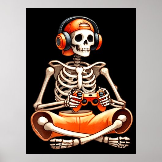 Halloween Skeleton Gamer Video Gaming Liebhaber Poster (Vorne)