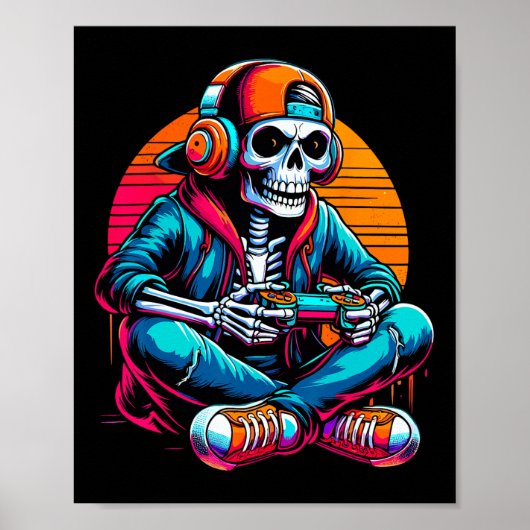 Halloween Skeleton Gamer Video Gaming  Poster (Vorne)