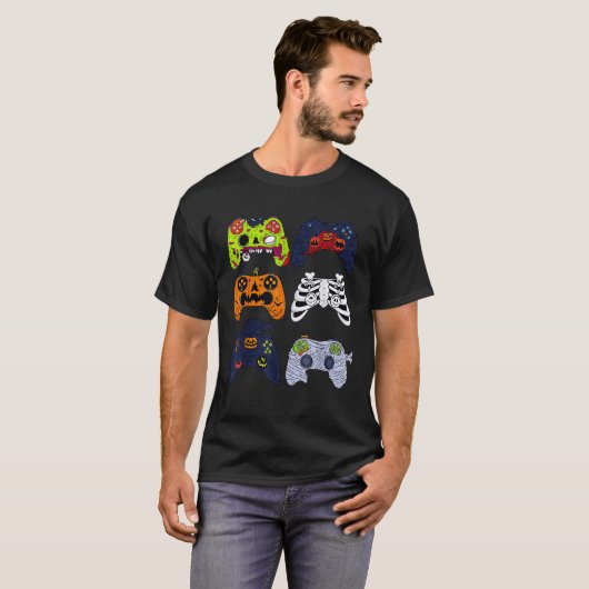 Halloween Skeleton Gaming Controller Zombie Mummy T-Shirt (Vorne ganz)