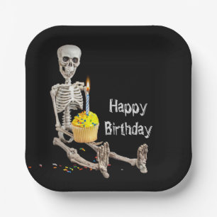 Halloween Skeleton Geburtstag auf schwarz Pappteller