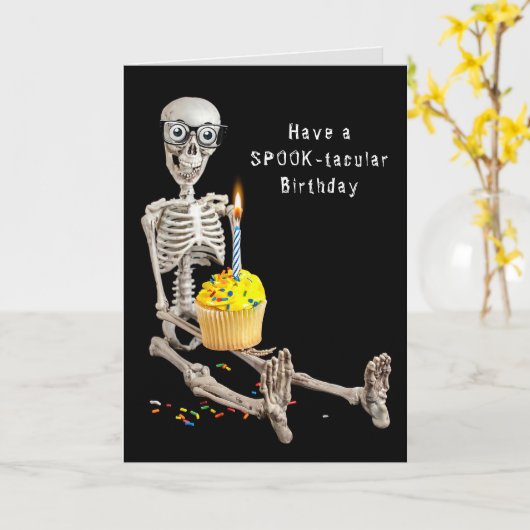 Halloween Skeleton Geburtstag Karte (Gelbe Blume)