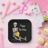 Halloween Skeleton Geburtstagskupcake auf schwarz Pappteller (Party)