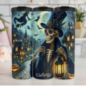 Halloween Skeleton Gentleman mit Lantern Thermosbecher