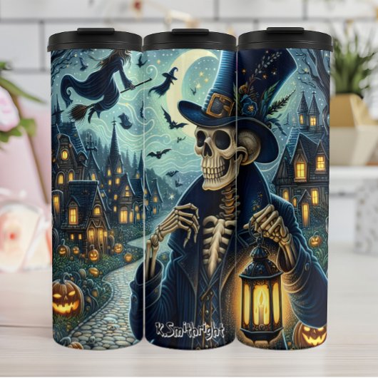 Halloween Skeleton Gentleman mit Lantern Thermosbecher