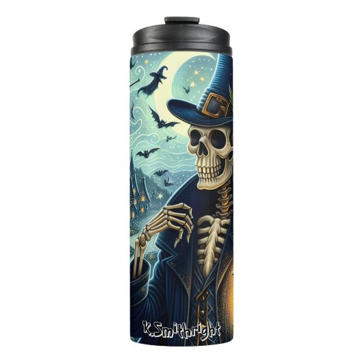 Halloween Skeleton Gentleman mit Lantern Thermosbecher (Vorderseite)