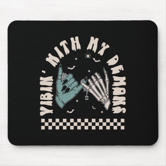 Halloween Skeleton Hand Funny Vibing mit meinem Dä Mousepad (Vorne)