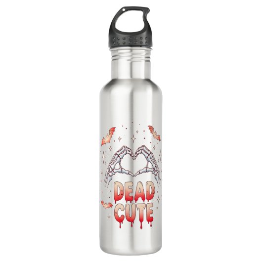 Halloween Skeleton Hands Herz, Fledermäuse & Blut Edelstahlflasche (Vorderseite)