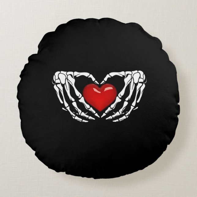Halloween Skeleton Hands rund um das Herz Rundes Kissen (Vorderseite)