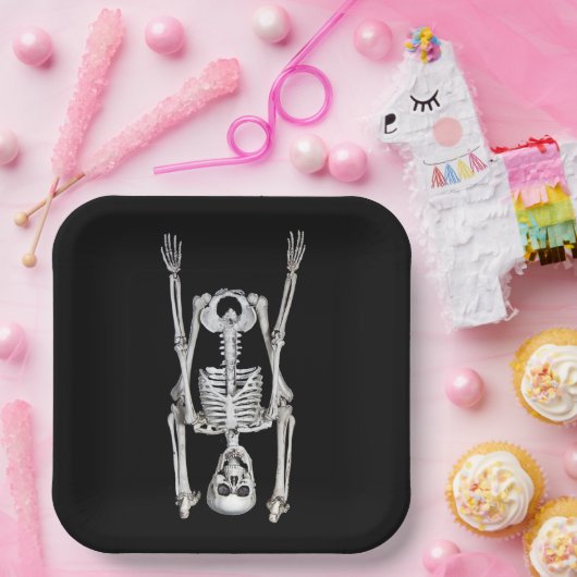 Halloween Skeleton Headstand Pappteller (Party)