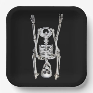 Halloween Skeleton Headstand Pappteller
