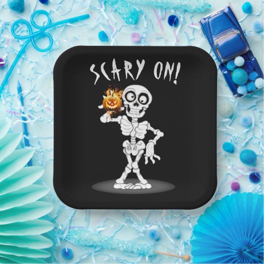 Halloween Skeleton Holding a Jack-o-lantern Pappteller (Party)