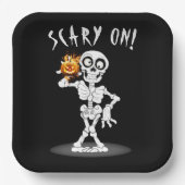 Halloween Skeleton Holding a Jack-o-lantern Pappteller (Vorderseite)