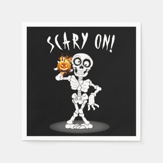 Halloween Skeleton Holding a Jack-o-lantern Serviette (Vorderseite)