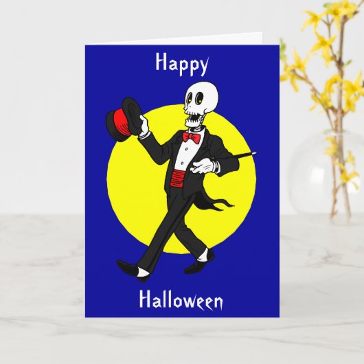 Halloween Skeleton im Tuxedo-Anzug Karte (Gelbe Blume)