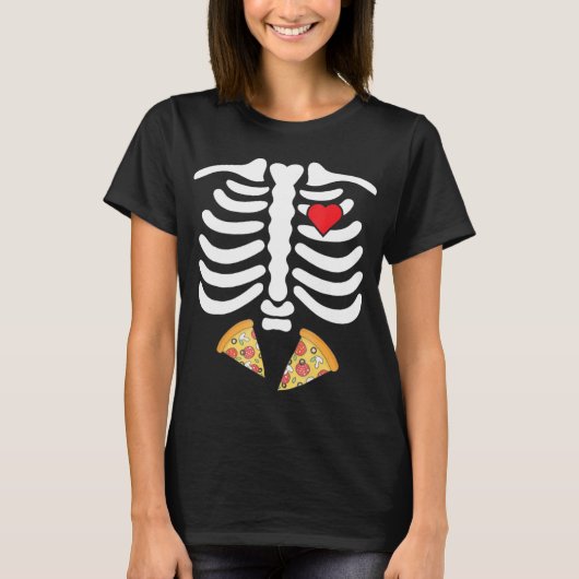 Halloween Skeleton Junk Food Bly Pizza T Shirt (Vorderseite)