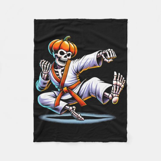 Halloween Skeleton Karate Fleecedecke (Vorderseite)