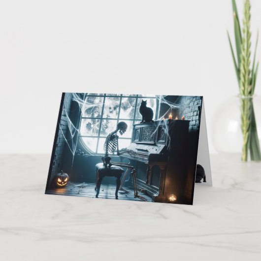 Halloween Skeleton Klavier spielen Karte (Vorderseite)