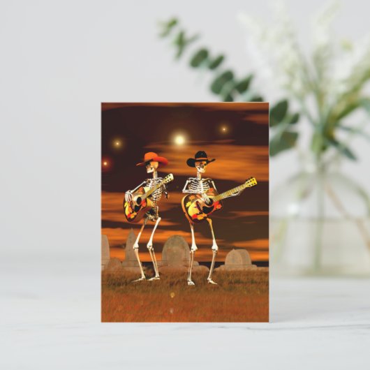 Halloween Skeleton Konzert Postkarte (Stehend Vorderseite)
