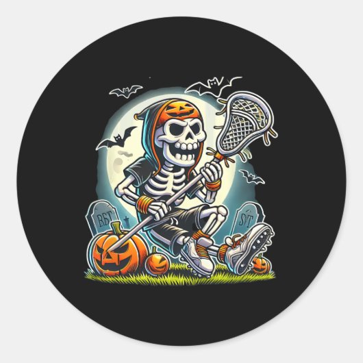 Halloween Skeleton Lacrosse Runder Aufkleber (Vorderseite)