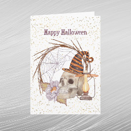 Halloween Skeleton Lantern Floral Karte