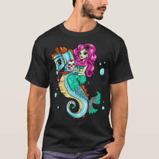 Halloween Skeleton Meerjungfrau Zuckerhut T-Shirt