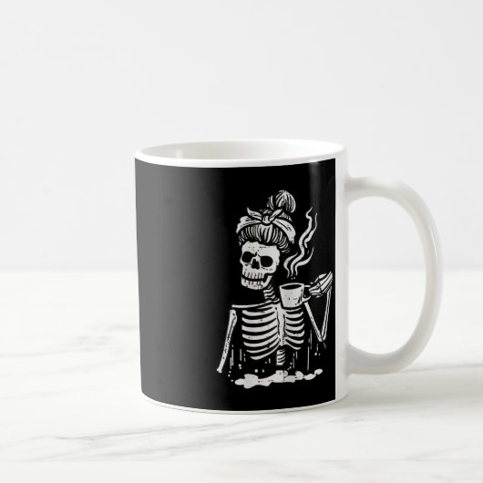 Halloween Skeleton Messy Bun Coffee Funny Costume Kaffeetasse (Rechts)