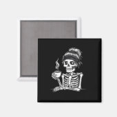 Halloween Skeleton Messy Bun Coffee Funny Costume Magnet (Vorderseite/Rückseite)