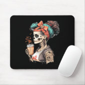 Halloween Skeleton Messy Bun Coffee Funny Costume Mousepad (Mit Mouse)