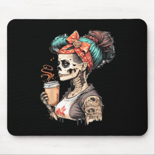 Halloween Skeleton Messy Bun Coffee Funny Costume Mousepad
