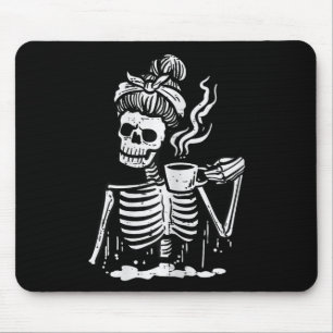 Halloween Skeleton Messy Bun Coffee Funny Costume Mousepad