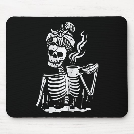 Halloween Skeleton Messy Bun Coffee Funny Costume Mousepad (Vorne)