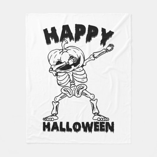 Halloween Skeleton mit Pumpkin - Happy Halloween Fleecedecke (Vorderseite)
