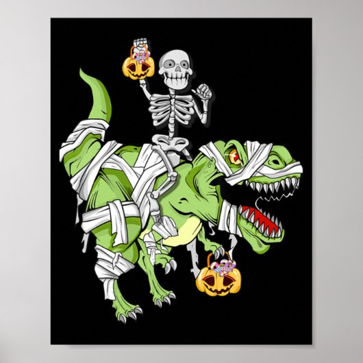 Halloween Skeleton Mummy Dinosaur T rex Fun Hallow Poster (Vorne)