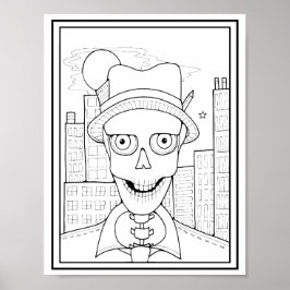 Halloween Skeleton Newsman Press Coloring Page Art Poster