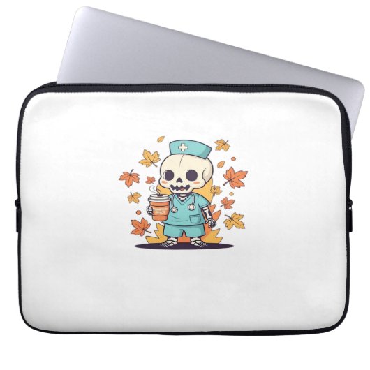 Halloween Skeleton Nurse mit Coffee Classic T-Shi Laptopschutzhülle (Vorderseite)