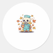 Halloween Skeleton Nurse mit Coffee Classic T-Shi Runder Aufkleber (Vorderseite)