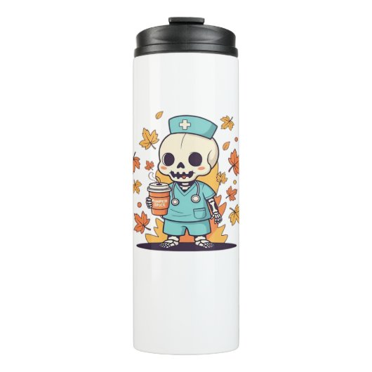 Halloween Skeleton Nurse mit Coffee Classic T-Shi Thermosbecher (Vorderseite)