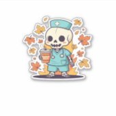 Halloween Skeleton Nurse With Coffee Classic T-Shi Aufkleber (Vorderseite)