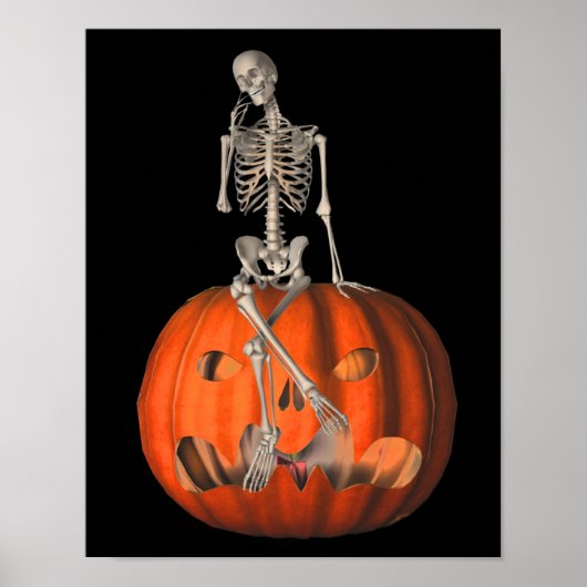 Halloween Skeleton on Kürbislaterne Pumpkin Poster (Vorne)