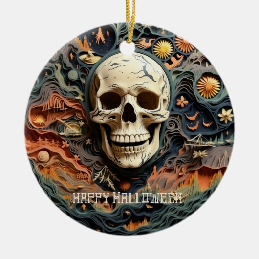 Halloween Skeleton Paper Quill Art Keramik Ornament (Vorne)