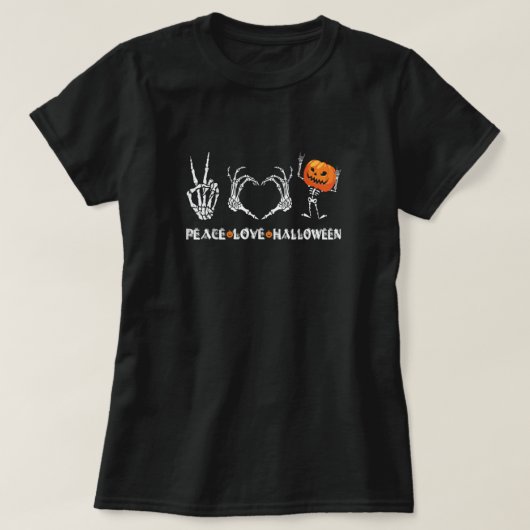Halloween Skeleton Peace Liebe Halloween mit Beäng T-Shirt (Design vorne)