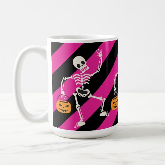 Halloween Skeleton Pink / Schwarz Streifen Tasse (Links)