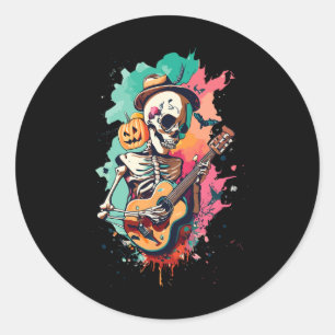 Halloween Skeleton Playing Guitar Music Musician S Runder Aufkleber